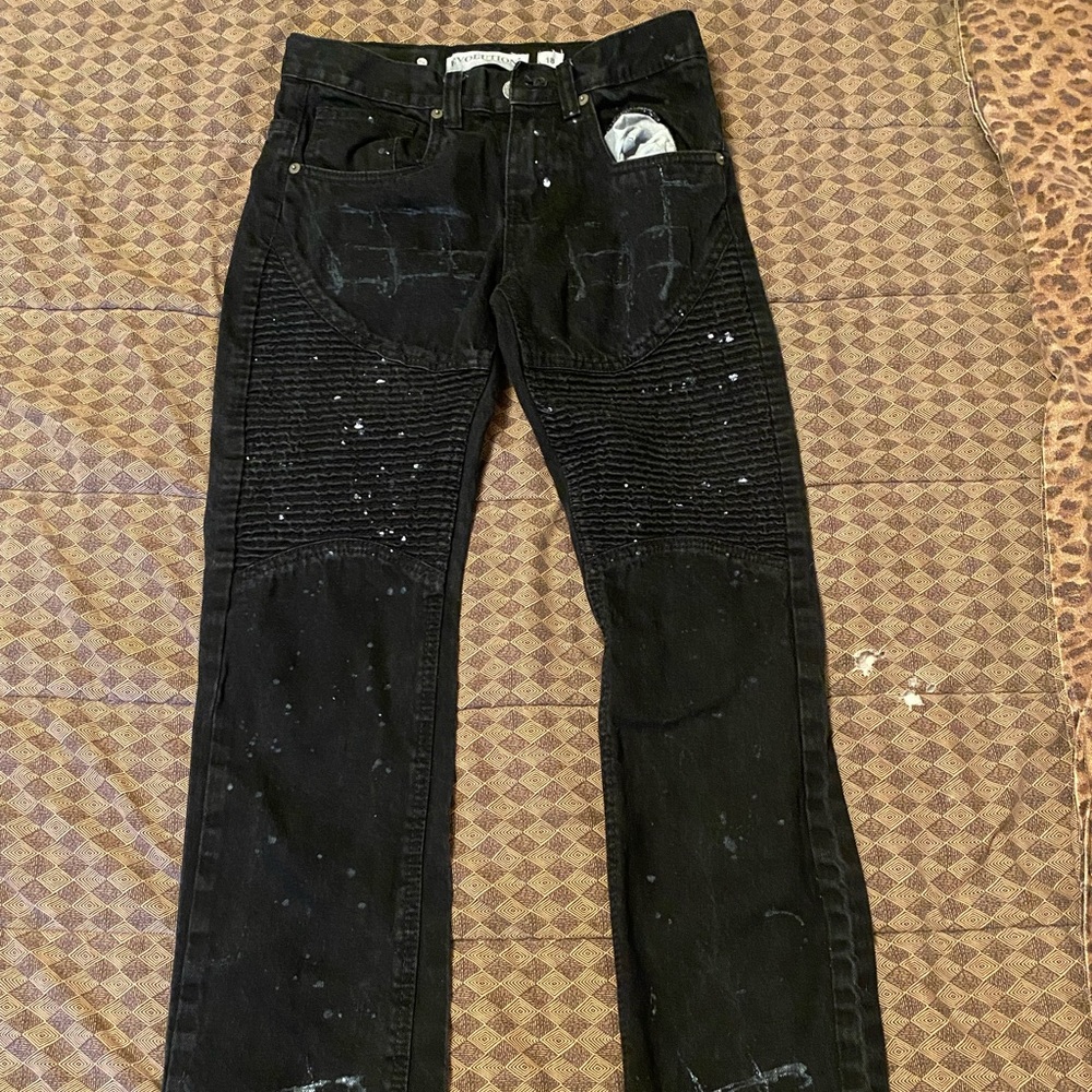 2000s black and white jeans with paint splatter